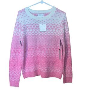 Cupcakes and Cashmere Pink & White Heart Print Plush Sweater Medium #755